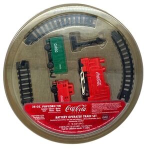 Coca-Cola Battery Operated Train Set with Tracks and Tin Lid Packaging Vintage